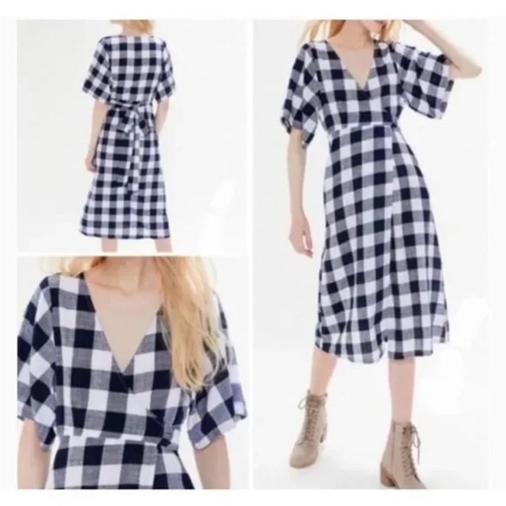 Urban Outfitters Kayla Gingham Surplice Wrap Dress